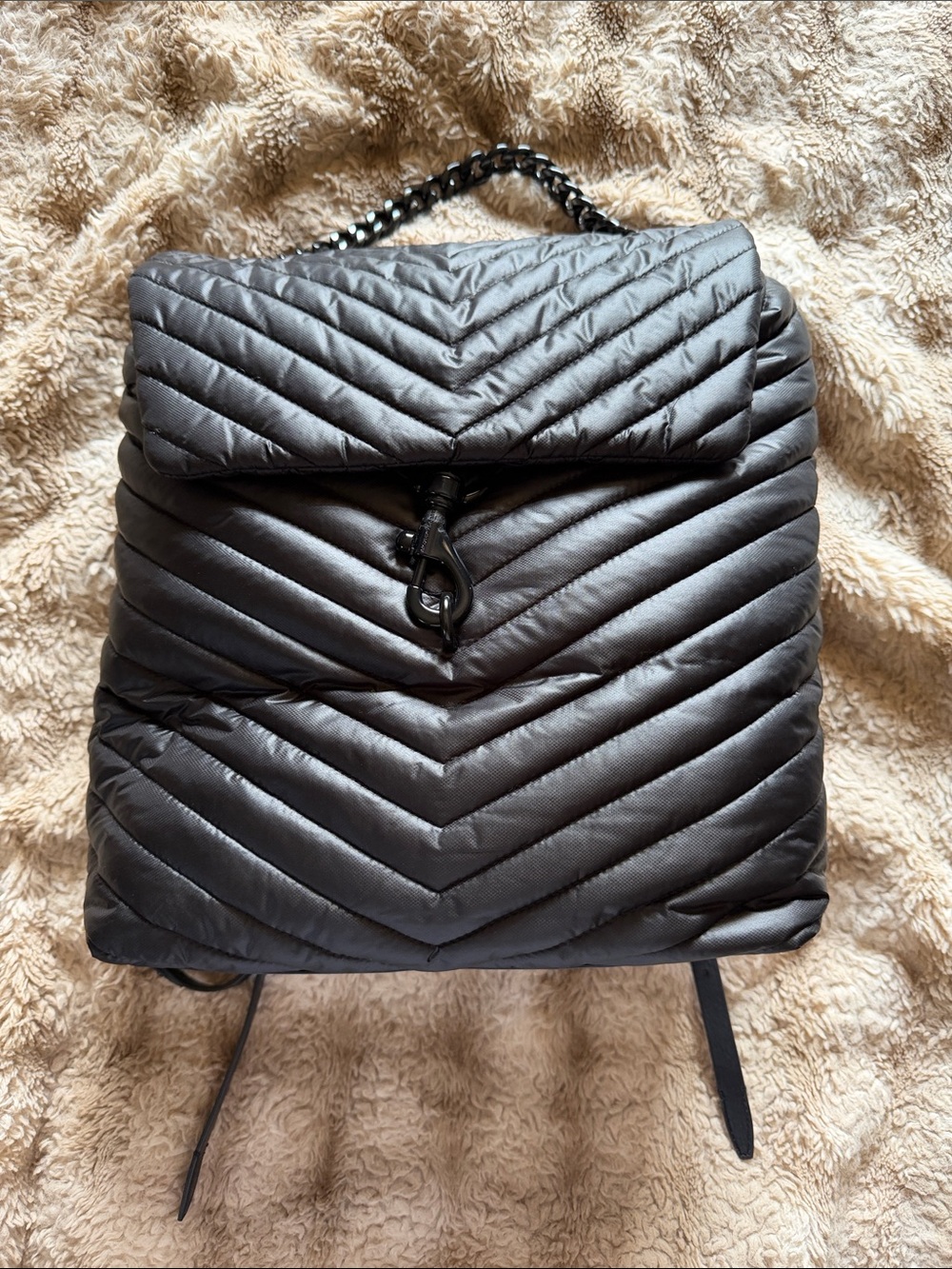 Rebecca Minkoff Quilted Chevron Black Backpack with Chain Accent